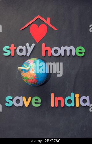 `Stay home, save India` slogan due to Coronavirus pandemic outbreak around the world. Coronavirus Covid-19, quarantine motivational phrase. Stock Photo